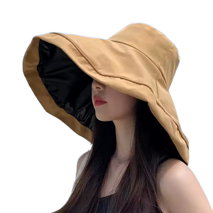 UV黑胶防晒帽子女款夏季遮脸防紫外线太阳帽户外骑车大帽檐渔夫帽