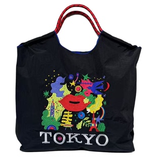 高圆圆同款日系斜挎包尼龙万针刺绣时尚通勤大容量单肩购物旅行袋