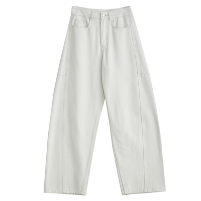 白色弯刀牛仔裤女高腰直筒阔腿裤