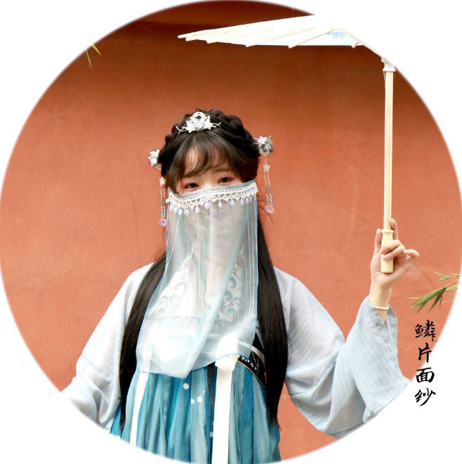 汉服配饰面纱古风挂耳古代刺绣雪纺薄款面纱女遮脸蒙面拍照道具