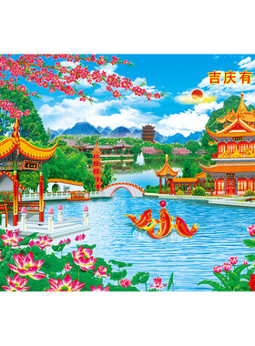 瀑布餐厅十字绣装饰画