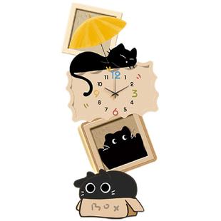 法式中古风入户玄关装饰画带钟表可爱猫咪走廊过道挂画竖版壁灯画