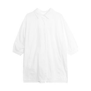 白色衬衫女夏薄款设计感小众七分袖衬衣裙韩版宽松中长款防晒上衣