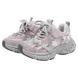 千百度童鞋2026冬季新款运动鞋女童加绒二棉保暖老爹鞋软底跑步鞋