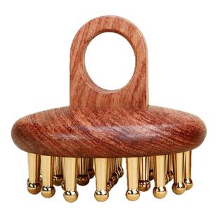 黄铜齿圆盘木梳按摩头皮家用便携洗头刷揉肚子腹部带脉刷经络刮痧
