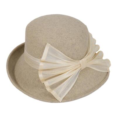 麻纱蝴蝶结羊毛毡帽子女士秋冬