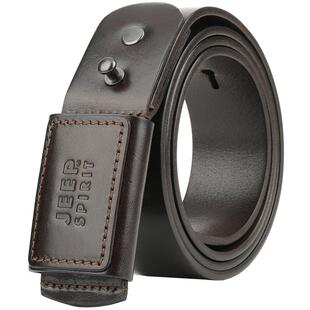 JEEP皮带男真皮包裹扣头防金属纯牛皮针扣腰带男头层牛皮无铁