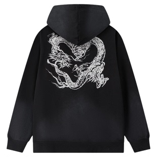 虫师联名SprayGround鲨鱼嘴春款龙图案连帽卫衣男女宽松复古外套