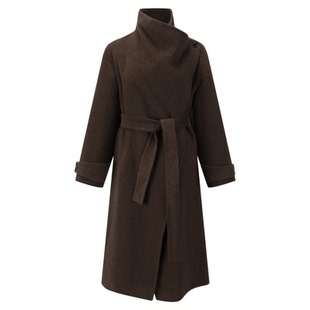 DTLANDO/商场同款25冬新品女装醇咖围裹式绵羊毛双面呢大衣外套