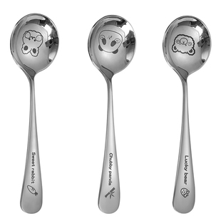 家用304不锈钢勺子卡通儿童食品级圆餐勺汤勺汤匙调羹宝宝吃饭勺