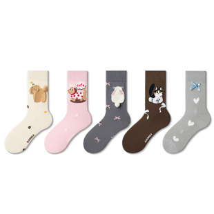可爱袜子女秋冬中筒袜ins潮流卡通甜美蝴蝶结网红少女长袜棉春秋