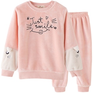 顶呱呱顶瓜瓜儿童睡衣女童圆领套头珊瑚绒长袖长裤可爱家居服套装