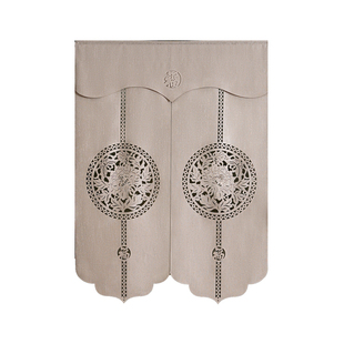 新中式门帘素麻布艺入户玄关卧室组合帘中国风镂空隔断装饰帘子