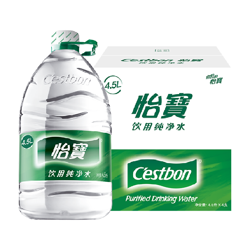 怡宝饮用纯净水非矿泉水4.5L*12瓶大包装整箱桶装