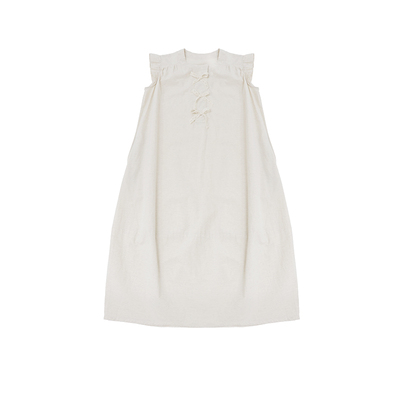 小小大星球蝴蝶结亚麻棉连衣裙