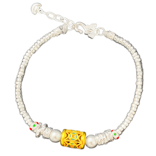 9999纯银盘缠铜钱手链叠戴组合银手镯妈妈款可以叠戴的生日礼物女