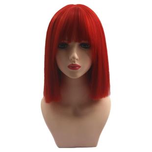 红色假发一刀切两刀齐短直发Lolita齐刘海波波头毛娘万用cos假毛