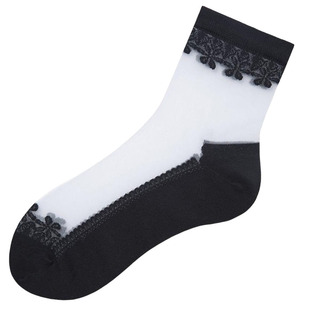 丝袜女春秋季透明耐磨防滑蕾丝中筒透气冰丝纯棉底水晶玻璃短袜子