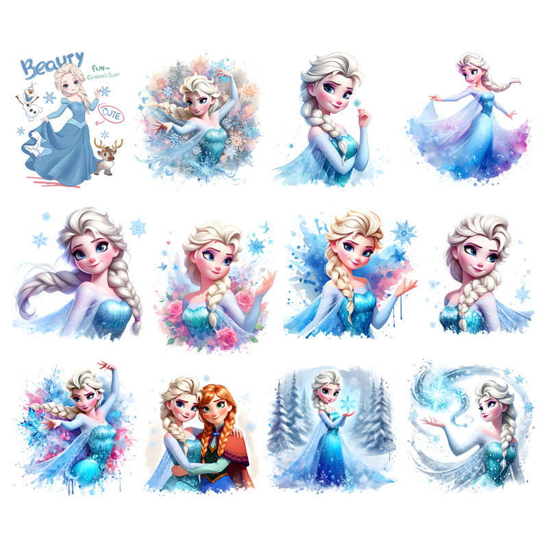 冰雪奇缘艾莎公主白墨烫画印花贴