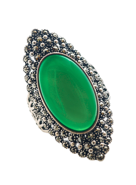 绿玛瑙夸张食指戒指925纯银潮女