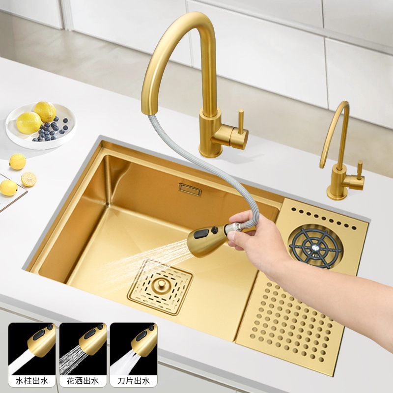 西厨中岛台水吧台小水槽金色高压洗杯器隐形带盖板304不锈钢单槽