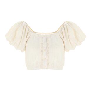 wana try100%亚麻法式复古上衣2025夏季新品米白色时髦泡泡袖上衣