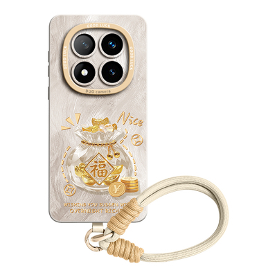 中国风幸运元宝钱袋手绳硅胶壳