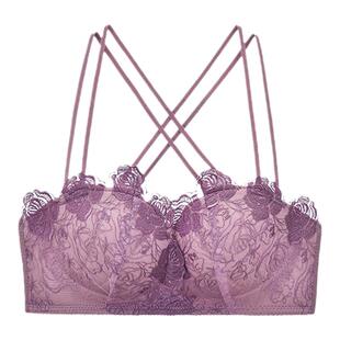 月月露娜 紫色蕾丝内衣女小胸聚拢性感美背文胸收副乳防下垂胸罩