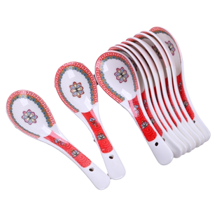 陶瓷汤勺家用中式风勺子汤瓷勺木勺子汤匙长柄粥勺稀饭勺10个小勺