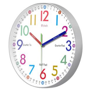 早教学习静音挂钟客厅家用卧室钟表儿童房2026新款挂墙免打孔时钟