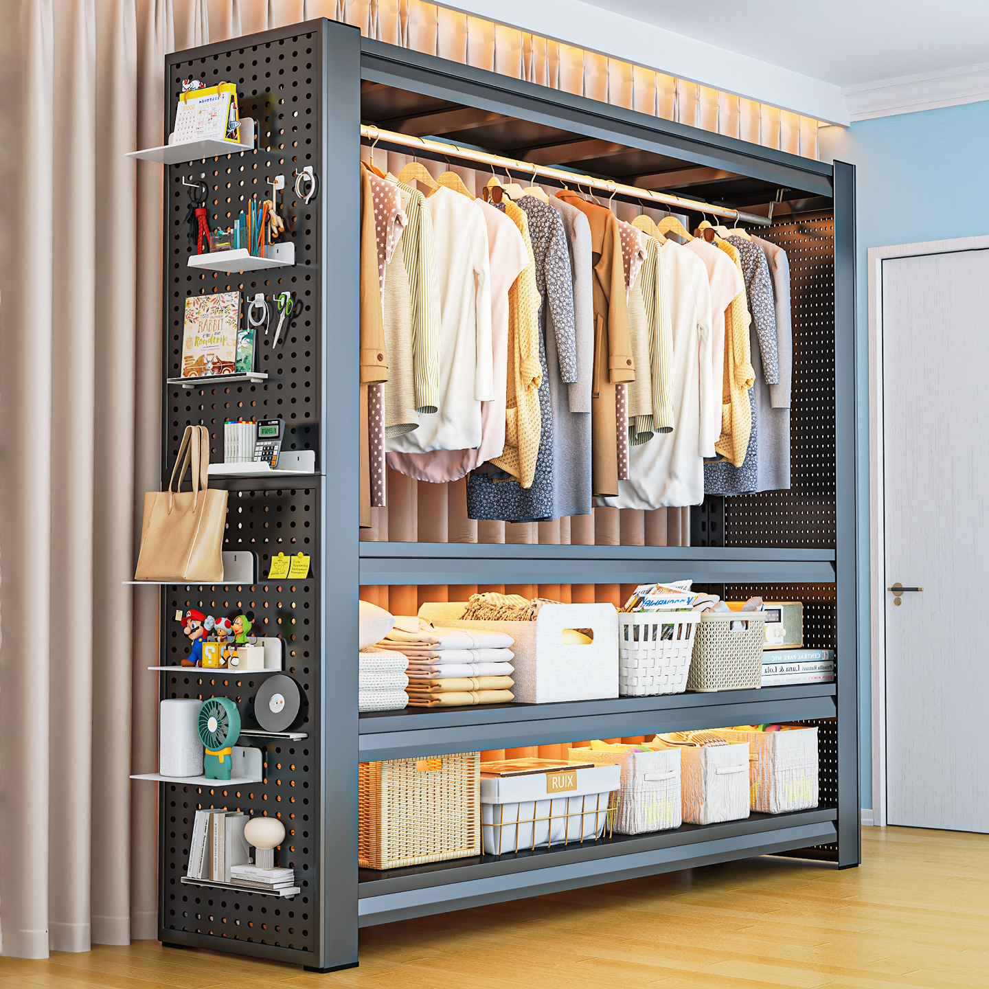 货架衣柜出租房用开放式衣架卧室收纳柜简易组装衣帽架落地置物架