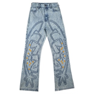 【蔡徐坤同款】AVIA爱威亚复古潮流满印宽松垂感直筒阔腿牛仔长裤