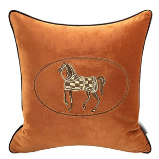 欧式丝绒大牌办公室抱枕客厅沙发床头轻奢爱马绣花抱枕套靠垫靠枕