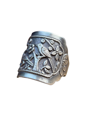 吕如曼足银999宽面喜鹊登梅做旧复古风非遗錾刻送礼物纯银戒指