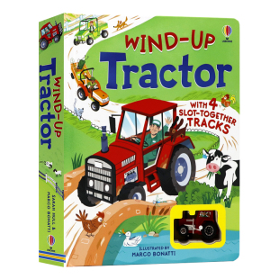 发条拖拉机轨道书 英文原版 Usborne Wind-up Tractor 儿童益智纸板玩具书 农场互动英语启蒙绘本 含发条拖拉机+4段可拼接轨道