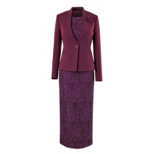 紫红色时尚套装裙女2025年冬季新款气质西装外套背心裙毛呢两件套