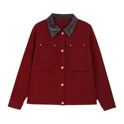 采多宝大码女装胖mm2025冬季新款pup撞色翻领磨毛加厚正肩外套