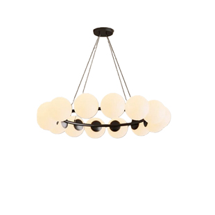 圆形客厅吊灯设计师餐厅卧室主灯法式奶油风白色玻璃球吊灯大气