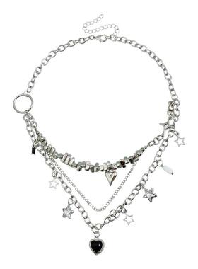 Norns欧美哥特式女皇风范多层次黑色爱心吊饰多层次金属冷淡项链