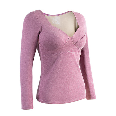 德绒保暖内衣女士上衣发热带胸垫