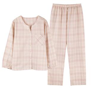 梭织棉纱布睡衣女春秋款纯棉长袖秋季薄款女款秋冬全棉大码家居服