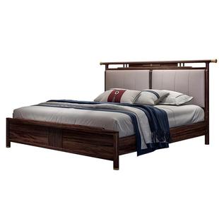 实木床新中式官帽乌金木卧室双人床真皮床头主卧1.8米心居名家