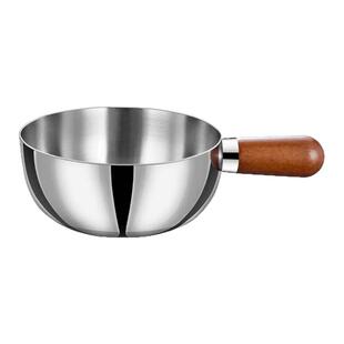不锈钢胡桃木手柄平底锅宝宝辅食锅热油锅食品级多功能汤锅炒菜锅