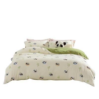 乐优家熊猫噗噗加厚加密亲肤绒床品四件套高克重保暖牛奶绒三件套