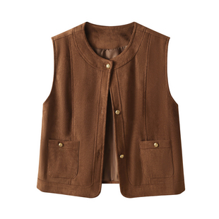 美拉德复古麂皮绒马甲背心女秋季气质小香风叠穿坎肩超好看上衣潮