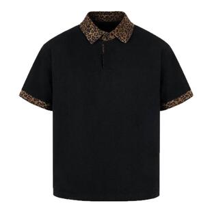 ANTIDOTE 豹纹拼接翻领粗斜纹肌理正肩短袖男T恤夏美式休闲polo衫