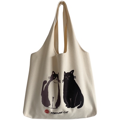 原创猫咪卡通大单肩包文艺帆布包