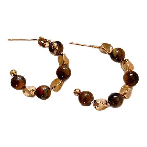 美拉德虎眼石耳圈耳环女秋冬2025新款爆款高级感轻奢耳钉耳饰品