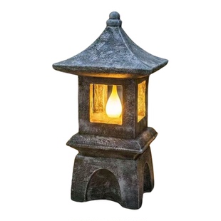 中式复古防水石材塔形户外庭院太阳能灯庭院花园装饰摆件免布线