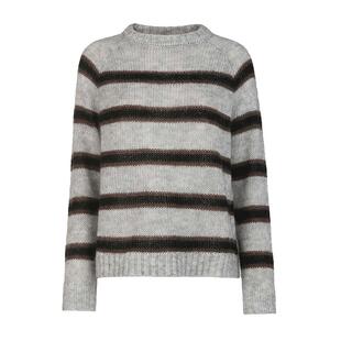 sdeer圣迪奥女装25年新品罗纹圆领撞色条纹宽松针织衫S254Z3517